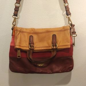Fossil Explorer XL Bag Leather Multi Color Crossbody Folder Over Top